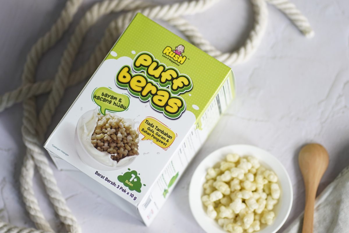 RUSH BABY – RICE PUFF SPINACH & GREEN PEAS 3packs x 10g – OH MY BABY FOOD