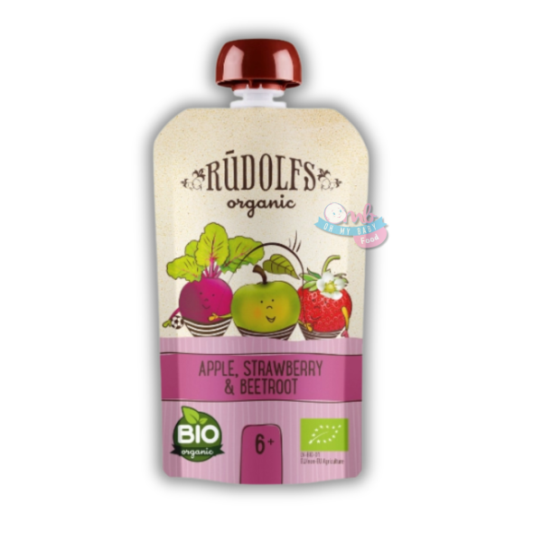 RUDOLFS ORGANIC BABY PUREE - APPLE, STRAWBERRY & BEETROOT 110g